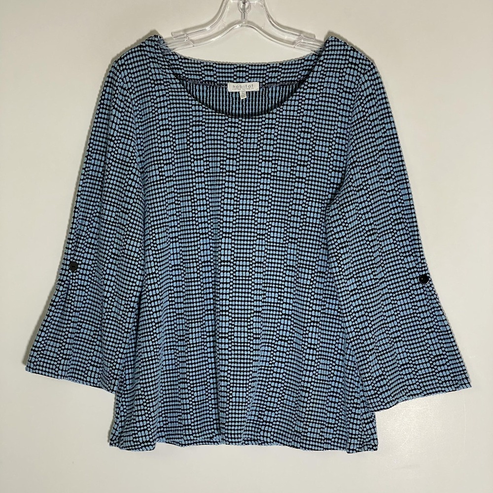 Habitat Top Womens Small Blue Geometric Textured Coastal Comfy Lagenlook Beach S